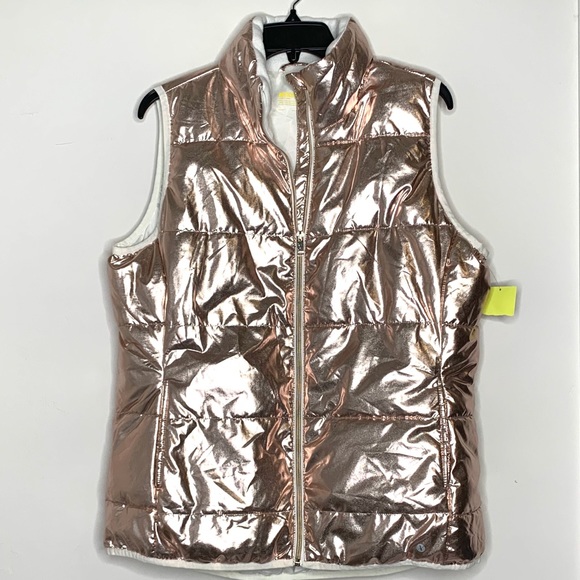 Xersion Jackets & Blazers - Xersion Metallic Gold Puffer Vest Zip Close L